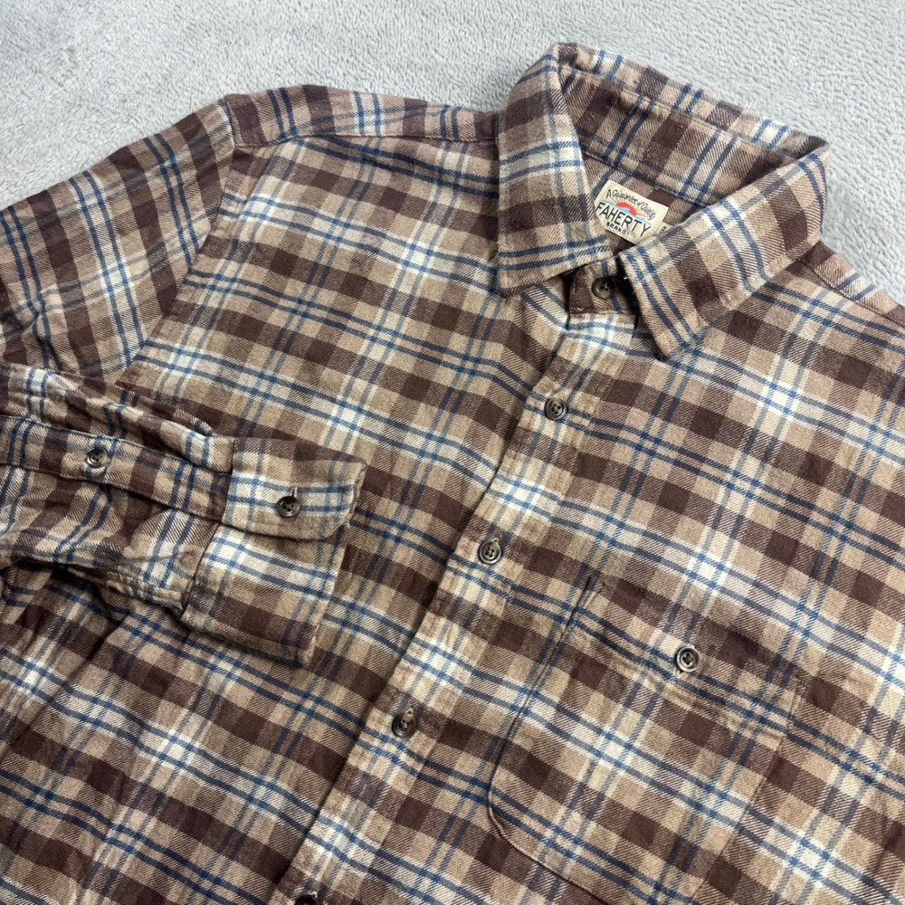 Faherty Brand Mens The Movement Flannel Shirt Brown Blue Plaid M MWH2203